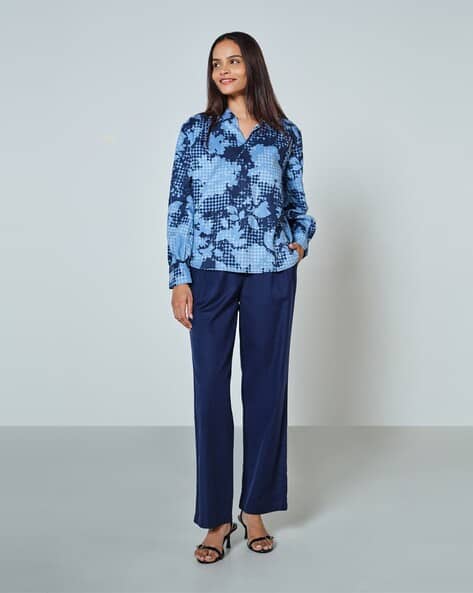 AND Women Printed Regular Fit Spread-Collar Top
