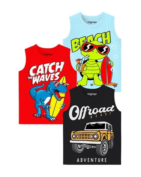 minimyn Boys Printed Pack of 3 Round-Neck T-Shirt