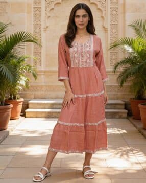 rangita Women Rayon Embroidered Flared Calf Length Dress-picture-15