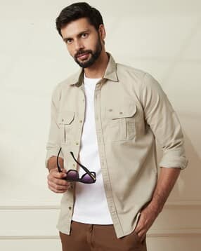 wrogn Men Regular Fit Shirt with Spread Collar-picture-33