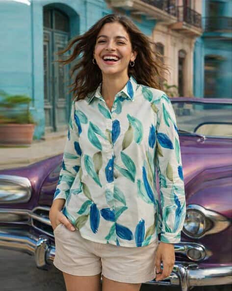 SVARAA Women Leaf Print Relaxed Fit Top