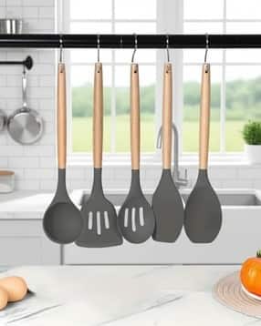 baskety Set of 5 Cookware Spatulas & Spoons with Wooden Handle-picture-12