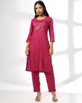 avaasa mix n' match Women Embroidered Straight Kurta-Bottom Set-picture-34