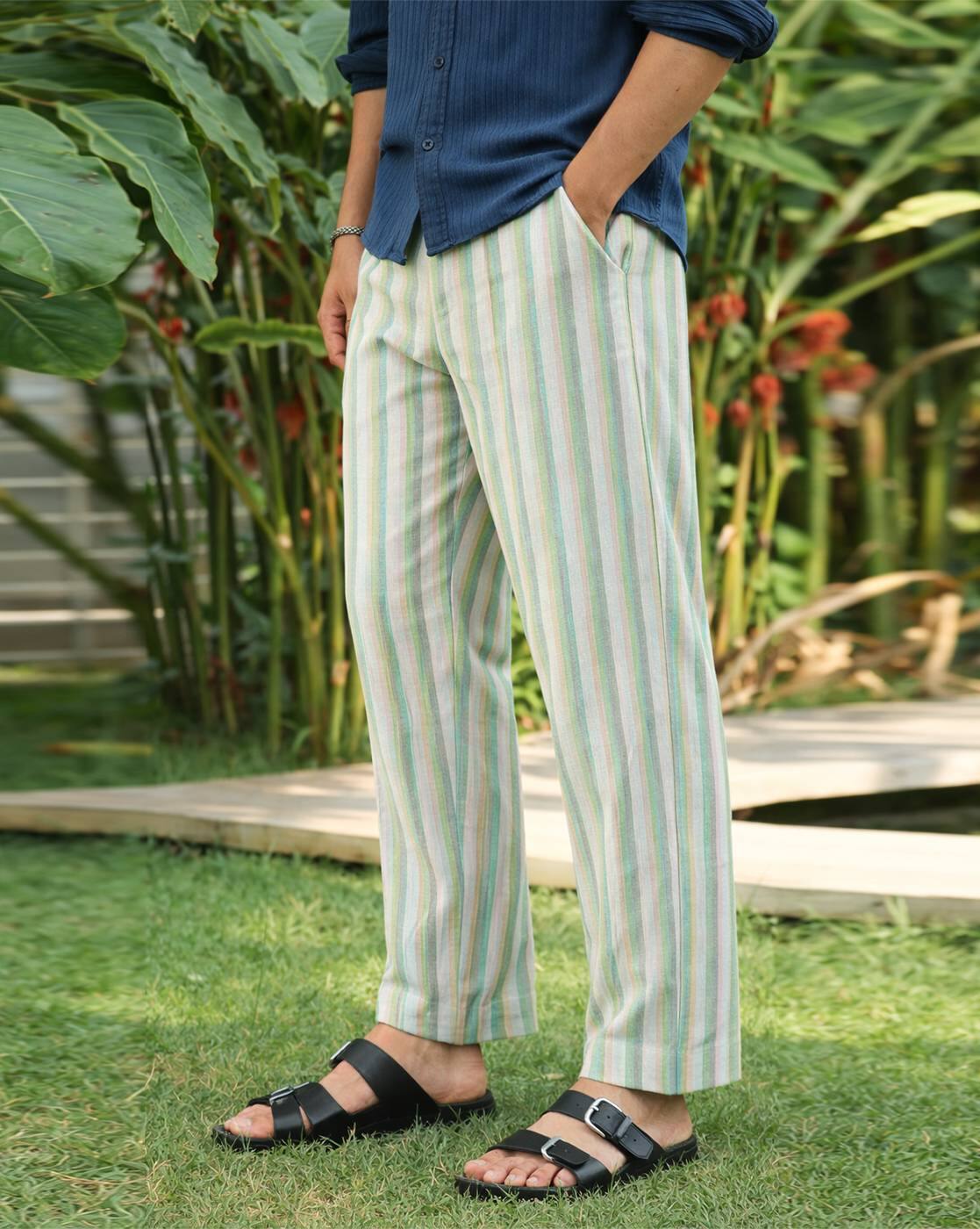 Men Striped Mid-Rise Relaxed Fit Pants