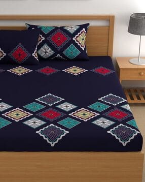 cg homes 180 TC Printed Double Fitted Bedsheet with Pillow Covers -picture-24