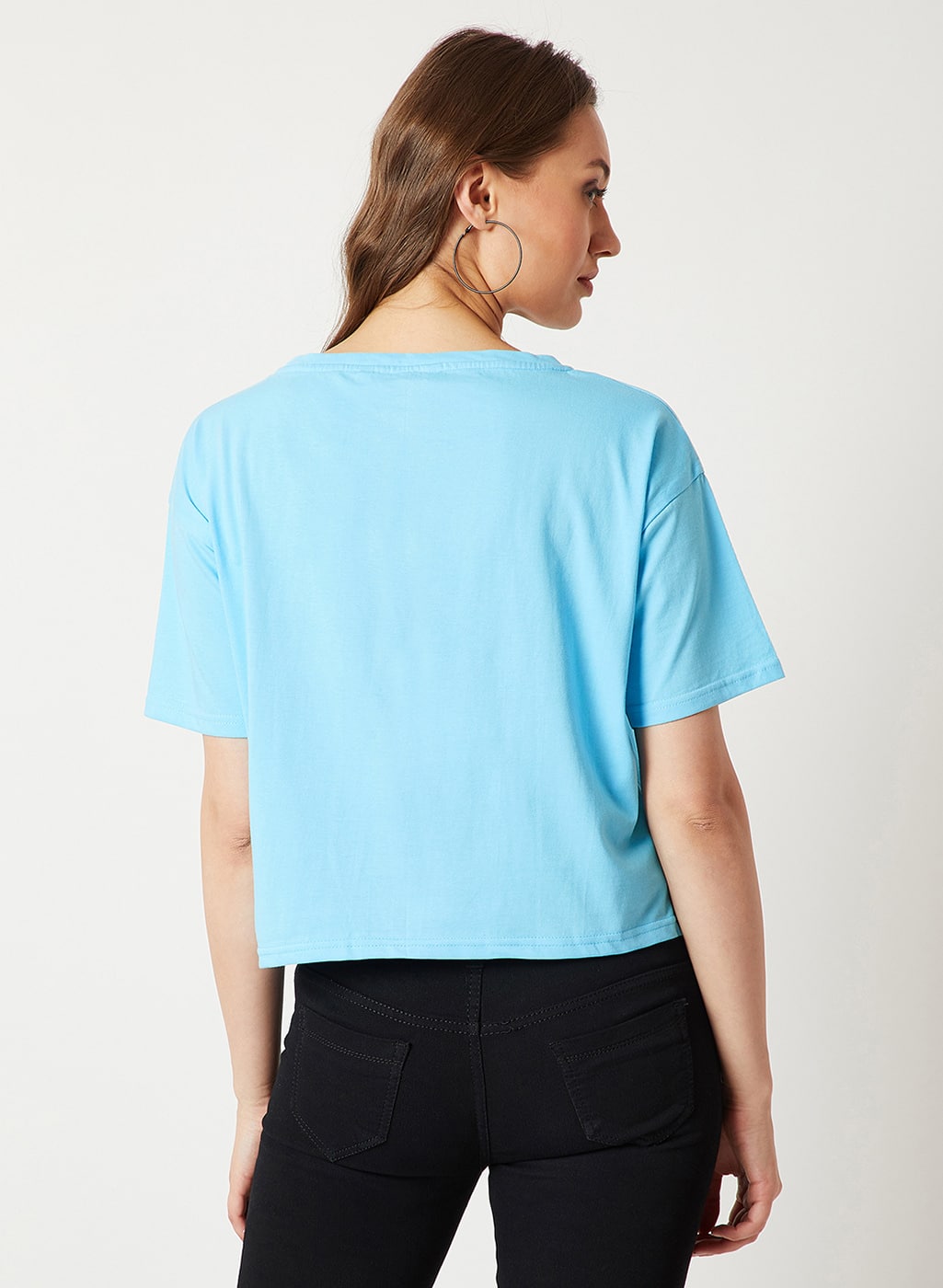 Crop T-shirt with Embroided Patch Pocket