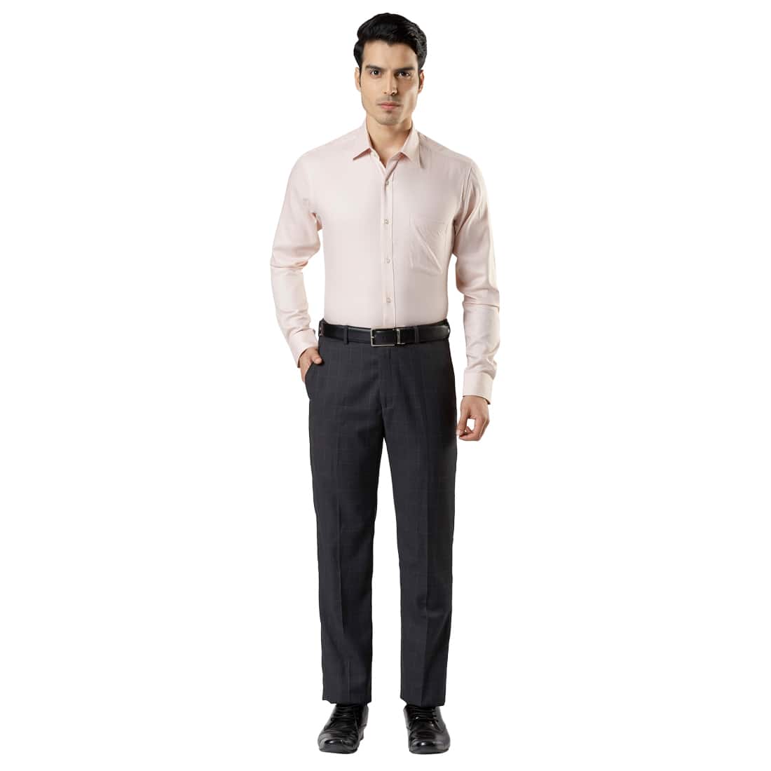 Checked Flat-Front Trousers