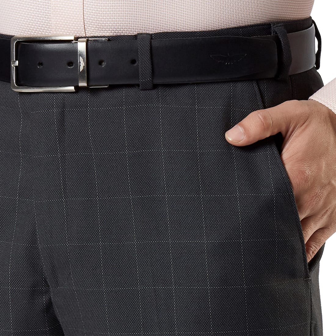 Checked Flat-Front Trousers