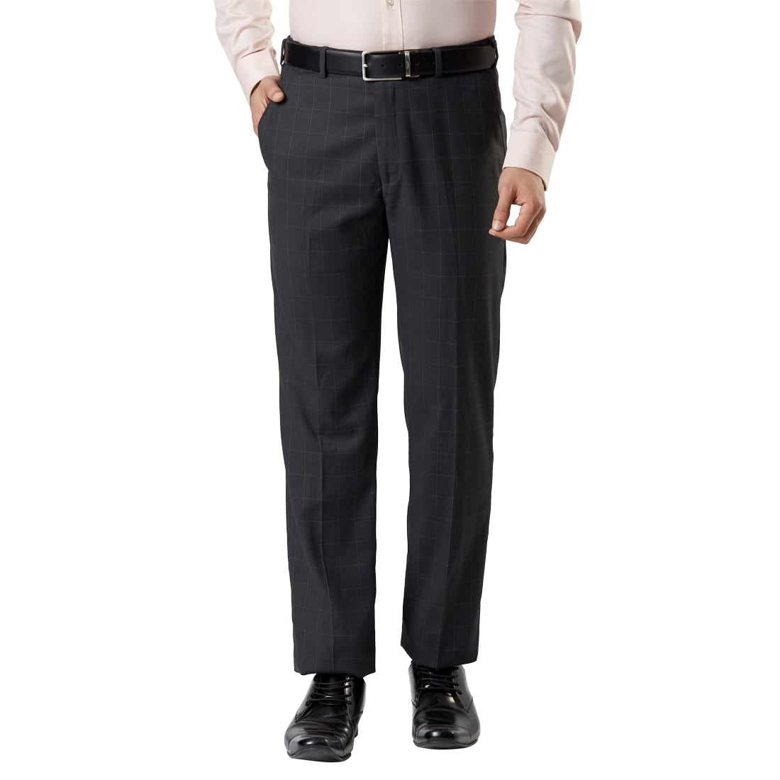 Checked Flat-Front Trousers