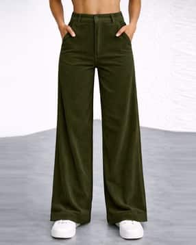 Women Ribbed Relaxed Fit Pants with Insert Pockets-image-3