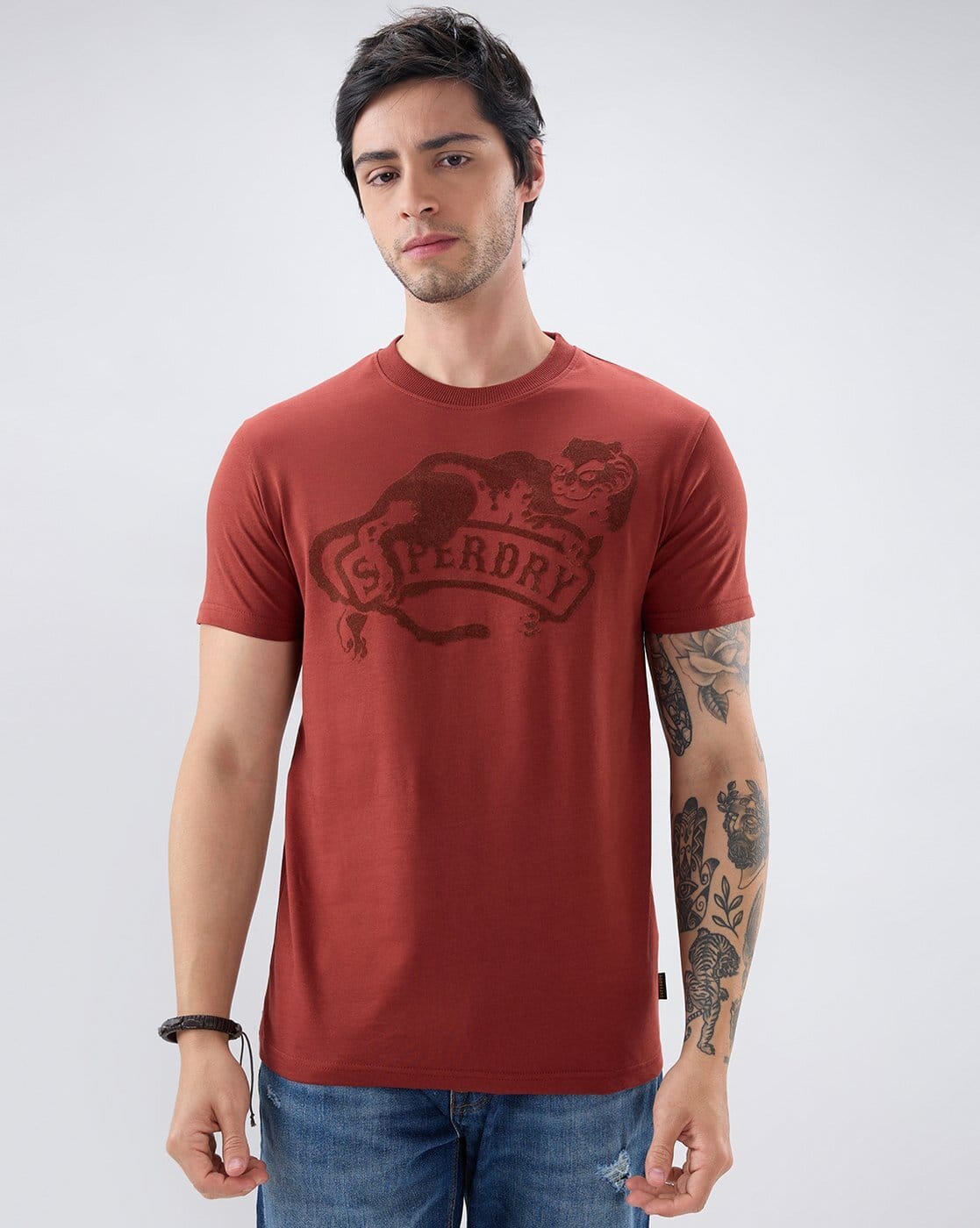 Men Lazy Pather Crew-Neck T-Shirt