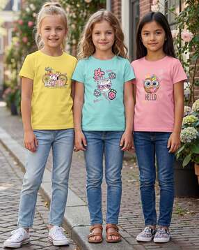 Girls Pack of 3 Printed Round-Neck T-Shirt-image-24