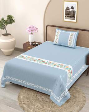jaipur fabric Floral Print Single Bedsheet with Pillow Cover-picture-29