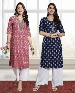 popmantra Women Pack of 2 Floral Print Straight Kurta-picture-24
