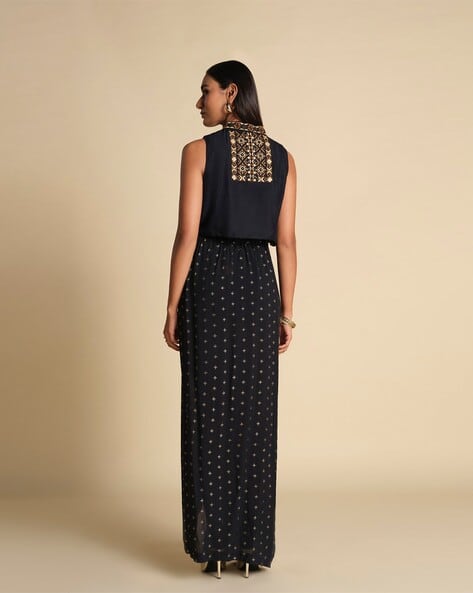 knee length dresses for ladies Black Beaded Long Dress – Harshi Sehgal