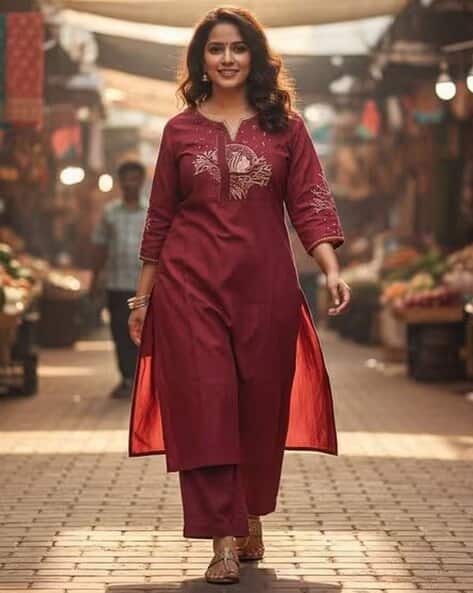 Embroidered A-Line Kurta & Pants Set