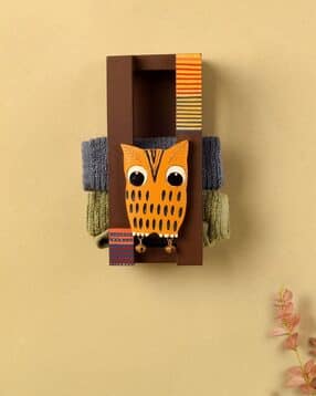 aakriti art creations Owl Print Wooden Towel Hanger-picture-18