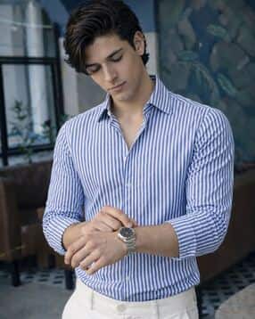 buda jeans co Men Striped Regular Fit Shirt with Cuffed Sleeves-picture-18