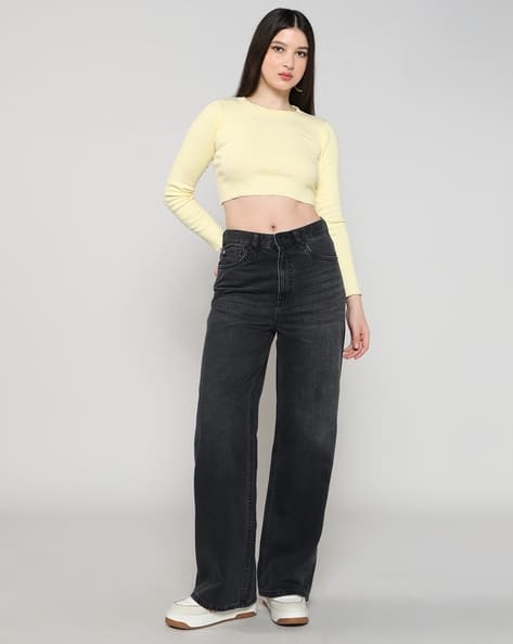 Women Lightly Washed High-Rise Wide-Leg Fit Jeans