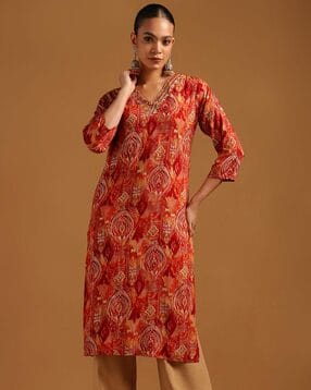 soch Women Printed Straight Kurta with V-Neck-picture-14
