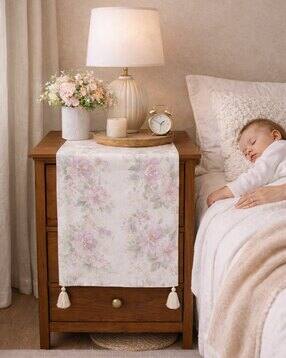 throw pillow Bloom Floral Print With Corner Tassels Bedside Table Runner-picture-38