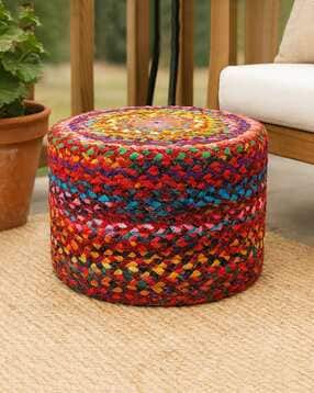habere india Handwoven Jute Round Pouffe-picture-26