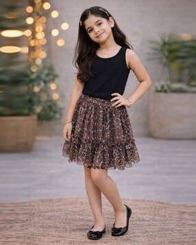 miyo Girls Printed Tiered & Layered Skirt with Elasticated Waist-picture-16