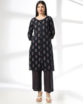 avaasa mix n' match Women Geometric Print Straight Kurta with Pants-picture-10