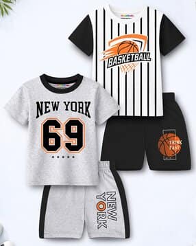 trampoline Boys Pack of 2 Typographic Print T-Shirts with Shorts-picture-38