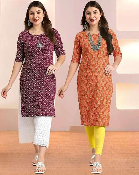 Popmantra Women Pack of 2 Printed Straight Kurtas