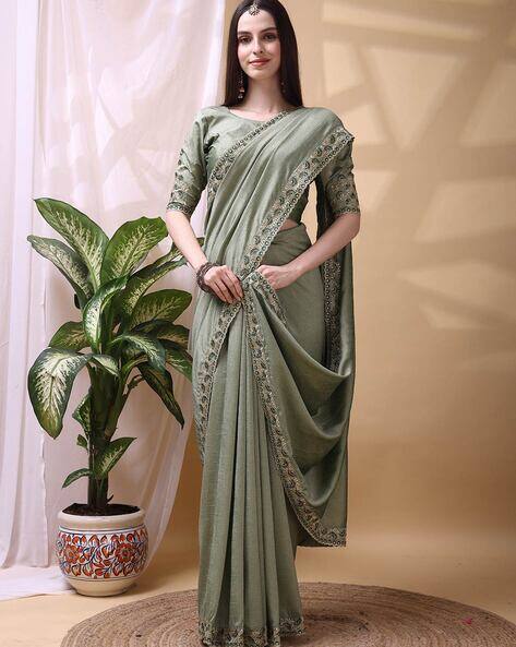 Nyrika Women Embroidered Saree with Scallop Border