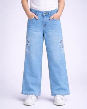 Girls Embroidered Flared Jeans-image-6