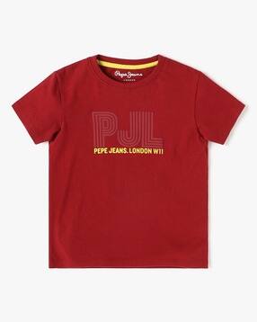 Boys Logo Pattern Regular Fit Round-Neck T-Shirt-image-2