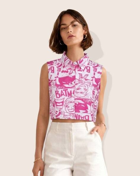 FREEHAND Women Printed Regular Fit Crop Shirt