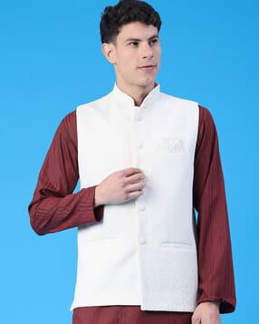 v-mart Men Regular Fit Nehru Jacket with Welt Pockets-picture-26