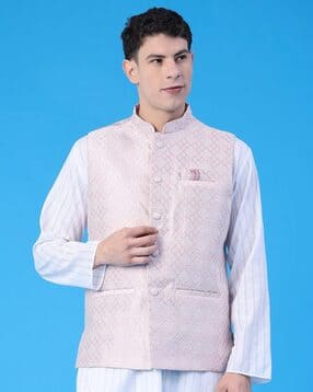 Men Regular Fit Nehru Jacket with Welt Pockets-image-40