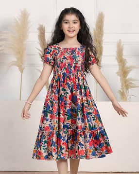 Girls Floral Print Fit & Flare Dress-image-43