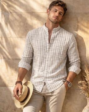 alpha tribe Men Striped Regular Fit Mandarin-Collar Shirt-picture-22