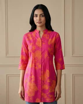 Women Floral Print Straight Tunic-image-4