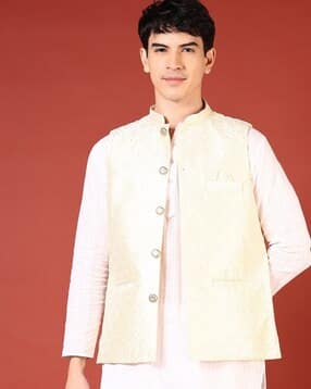 Men Regular Fit Nehru Jacket with Welt Pockets-image-44