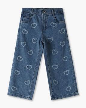 kg frendz Girls Heart Shape Scratch Effect Wide-Leg Jeans-picture-51