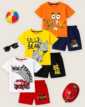 kuchipoo Boys Pack of 3 Graphic Print T-Shirt & Shorts Set-picture-24