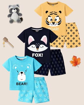 kuchipoo Boys Pack of 3 Graphic Print T-Shirt & Shorts Set-picture-33