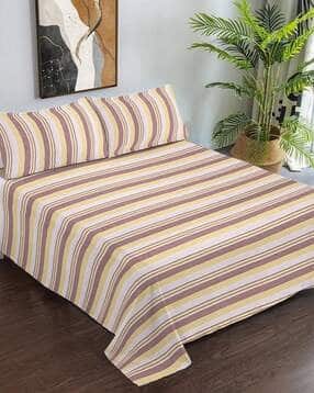  Striped Woven Design King Size Pure Cotton Double Bedcover with 2 Pillow Covers-image-15