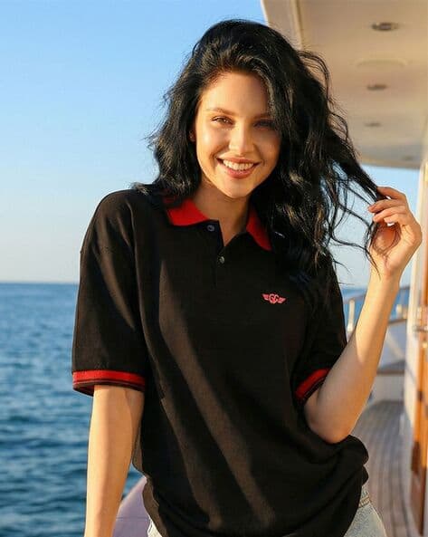 Buda Jeans Co Women Loose Fit Polo T-Shirt