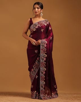 Womens  Organza Embroidery Saree With Zari and Stone Work-image-6
