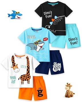 kuchipoo Boys Pack of 3 Graphic Print T-Shirts & Shorts Set-picture-21