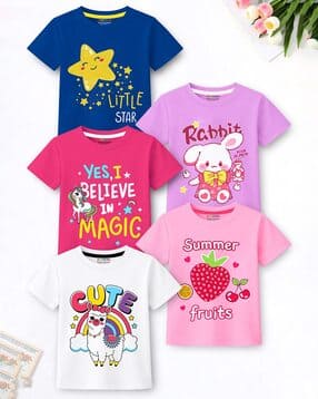 trampoline Girls Pack of 5 Graphic Print Cotton T-Shirt-picture-22