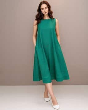svaraa Women Round-Neck A-Line Dress with Insert Pockets-picture-17