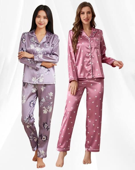 Jade & Julie Women Pack of 2 Printed Shirt & Pyjamas Set